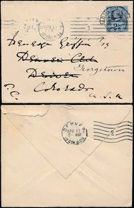 GB QV 1899 to COLORADO CLUB LONDON SCROLL + DENVER MACHINE..FORWARDED GEORGETOWN - Picture 1 of 1
