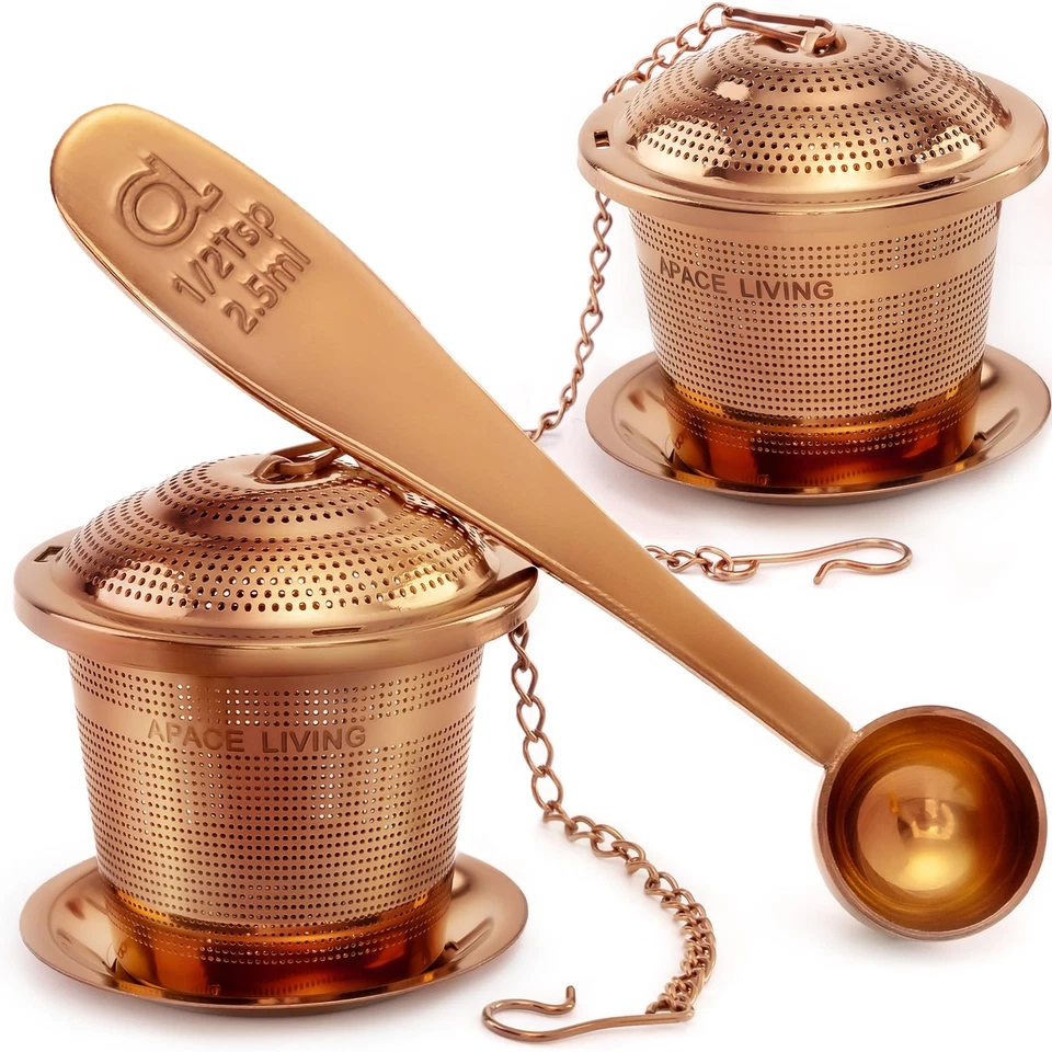 Apace Loose Leaf Tea Infuser Set of 2 With Scoop and Drip Tray Ultra Fine Steel