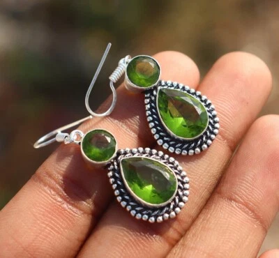 925 Sterling Silver Peridot Gemstone Earrings Chandelier Earring Jewelry Gifts - Image 1 of 4