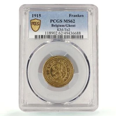 Belgium Ghent 1 franken German Occupation Coinage KM-Tn2 MS62 PCGS coin 1915 - Image 1 of 4