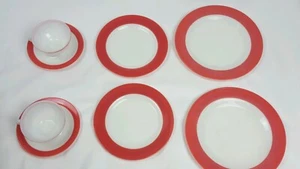 8 pc Vintage Pyrex Set Dinner Salad Tea Plates Flamingo Pink Coral Spray Mist - Picture 1 of 7