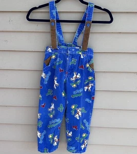 Vtg Oshkosh Corduroy Western Horse Suspender Pants Overalls Blue 4T Boys - Picture 1 of 4