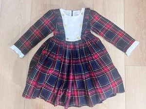 Trish Scully Lola Red Tartan Plaid Dress Dot Gold Buttons Holiday Size 7 - Picture 1 of 8