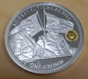 Tristan Da Cunha 2014 Crown Silver Coin: Roosevelt/Churchill - Picture 1 of 2