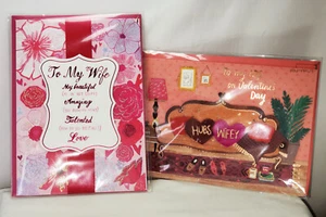 2 tarjetas de felicitación de papiro de San Valentín para ESPOSA NUEVAS SELLADAS CON JOYAS Y ADORNADAS - Imagen 1 de 3