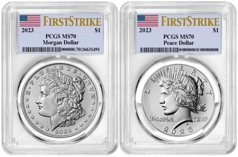 2023 P MORGAN & PEACE SILVER DOLLAR $1 PCGS MS70 FIRST STRIKE  FLAG Cover