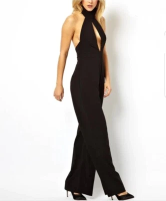 AQ/AQ Black Halter Neck Open Back  Wide-Leg Jumpsuit  Size  8R - Image 1 of 4