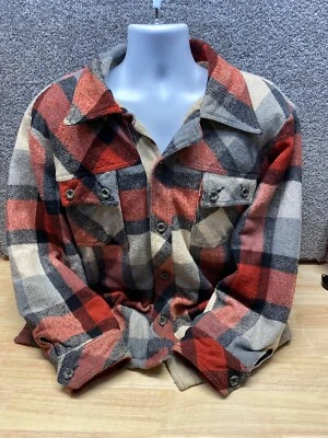 Cabot мужской XL винтажный льняной шерсти смесь красный клетку фланели шерсти пальто куртка - Изображение 1 из 4