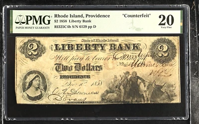 RI $2 PROVIDENCE Rhode Island Liberty Bank Dec 12 1858 PMG VF20 Haxby RI-325 C4b - Image 1 of 4