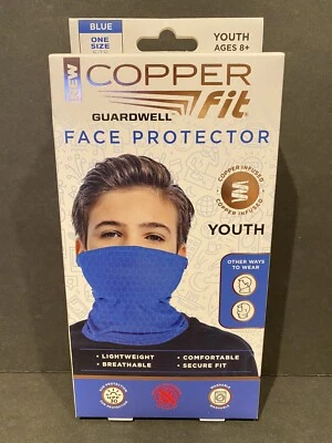 Copper Fit Face Protector Youth Mask Blue Moisture Wicking Lightweight Brand New - Image 1 of 4