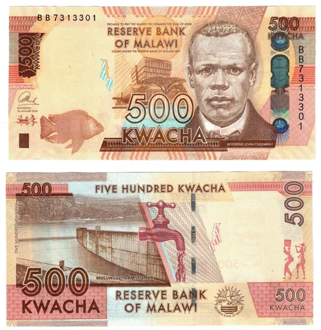 2014 Malawi P66 500 Kwacha Banknote UNC Cover