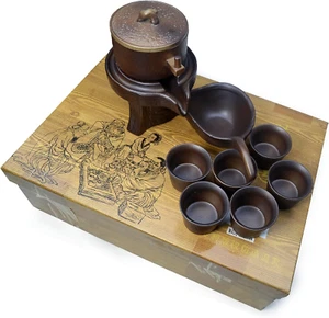 Teapot Cup Chinese Gongfu Tea Set Pot Cup Semi-Automatic Millstone Boxes Gift (B - Picture 1 of 12