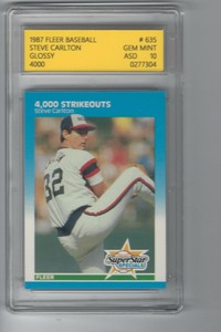 STEVE CARLTON 4,000 STRIKEOUTS 1987 FLEER BASEBALL GLOSSY #635 ASD 10 GEM MINT