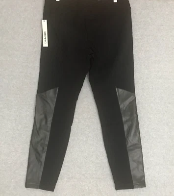 New! DKNYC Womens Black Leggings Large Spandex Faux Leather Leg Insert MSRP $79 - Image 1 of 4