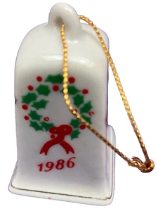 1986 Vintage Lillian Vernon Miniature Porcelain Bell Christmas Tree Ornament 2" - Picture 1 of 8