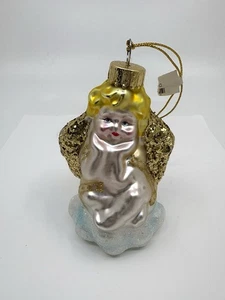 Vintage Hand Blown Glass Christmas Ornament Angel Gold Cherub New - Picture 1 of 4