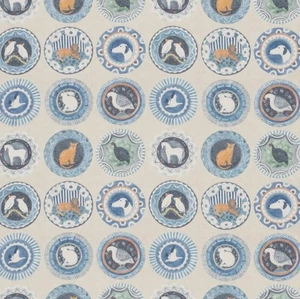 GP & J BAKER CURTAIN FABRIC 'ROBINAS DINNER PARTY - BLUE' 4.4 METRES  KIT KEMP - Picture 1 of 6