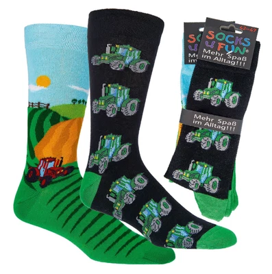 2 Paar Socken Socks 4 Fun witzige Motive Traktor 36 - 41 / 42 - 47 missmatched