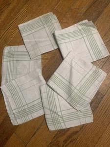 6 Vintage Napkins Cloth Damask Green White 11.5”x11.5” Country Farmhouse Cottage - Picture 1 of 13