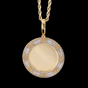 10k Yellow Gold 1.01CTW Round/Baguette Diamond Picture Memory Pendant 7.6g Charm - Picture 1 of 7