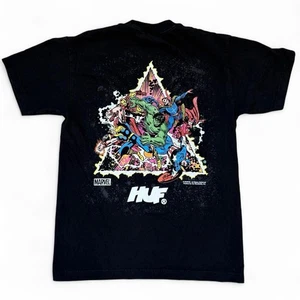 T-shirt noir HUF X Marvel Comics taille adulte petit patineur Iron Man patineur Hulk - Photo 1/4