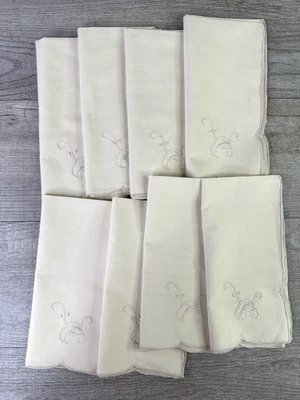 Vintage Lot of 8 Beige Napkins Embroidered Scroll Design 16" Square - Image 1 of 4