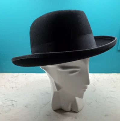 Broner Homburg Style Godfather Hat Mens LG Black 100% Wool Felt Dress Fedora - Image 1 of 4