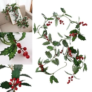 Ornamenti Artificiali Bacche Agrifoglio Ghirlanda Natalizia 1 8 M Decorazione Casa - Foto 1 di 9