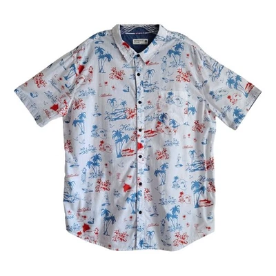 RETROFIT Men 2X XXL Shirt Button Up Hawaiian White Blue Red Short Sleeve Cotton - Image 1 of 4