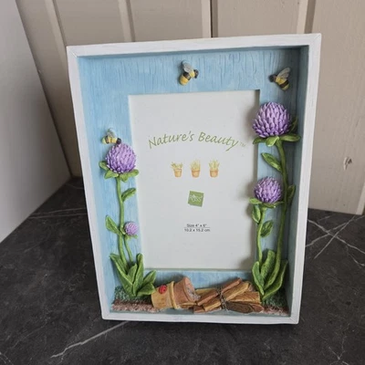 Russ Berrie Nature's Beauty Photo Frame 4"x6" Flowers Bumble Bee NEW - Image 1 of 4