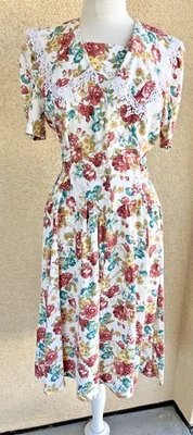 Vtg 90s Cottagecore Floral Midi Dress Grandma Modest Lace size 11 Blondie & Me - Image 1 of 4