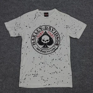 Harley Davidson Shirt Mens M Tee White Paint Splatter Hard Fast Ace Spades Skull - Picture 1 of 14