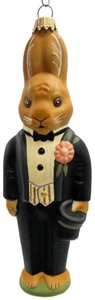 Vaillancourt Groom Rabbit Folk Art Chalkware Wedding Christmas Tree Ornament - Picture 1 of 13