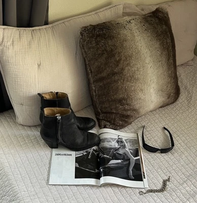 Botas de tacón al tobillo Acne Studios para mujer pistola de cuero negro boho motociclista occidental 37 Foto 1 de 4