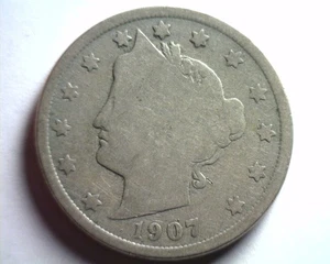 1907 LIBERTY NICKEL GOOD G NICE ORIGINAL COIN FROM BOBS COINS FAST 99c SHIPMENT - Picture 1 of 2