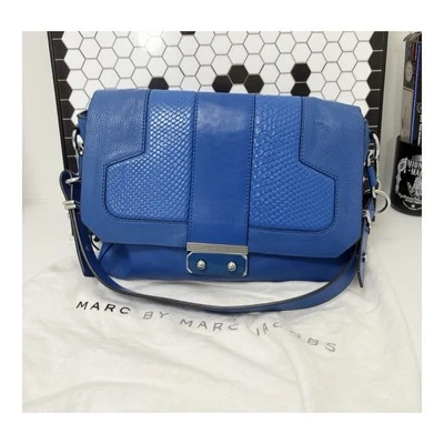 Marc by Marc Jacobs Blue Leather Shoulder Bag Snake Embossed Rare with Dust Bag - Image 1 of 4