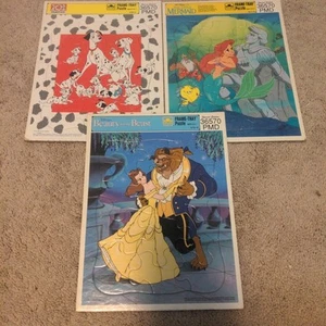Lot 3 Disney Golden Frame Tray Puzzles Beauty Beast 101 Dalmations Mermaid - Picture 1 of 4