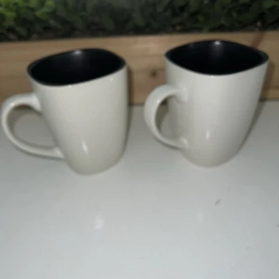 2 Corelle Hearthstone  White with Black Inside Square Coffee Mugs Corning 14 oz - Image 1 of 4