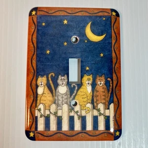 Vintage Deb Strain Single Metal Light Switch Plate Cover CATS Moon Stars - Picture 1 of 6