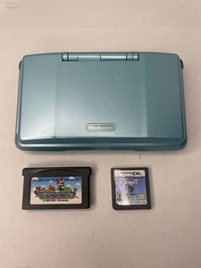 Nintendo DS Turquoise Blue Handheld - White Pixels & 2 Games - Picture 1 of 11