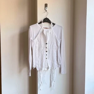 Vintage Y2K Elisa Cavaletti White Corset Top S Lace Whimsygoth Grunge Asymmetric - Picture 1 of 17