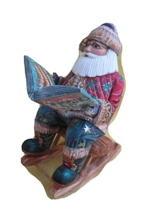 Swinging Carved Santa Claus Handmade/Crafted Statue/Wood/Detachable Book/Russia - Picture 1 of 9
