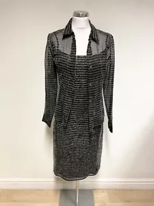 JOSEPH BLACK & MOHAIR PINSTRIPE STRAP PENCIL DRESS & OVER SHIRT SIZE 38 UK 10 - Picture 1 of 8