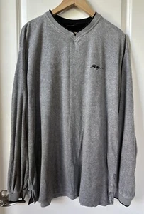 Vintage Fubu Shirt Mens Large Gray Terry Cloth Y2K Spellout V Neck Long Sleeve - Picture 1 of 9