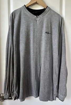 Vintage Fubu Shirt Mens Large Gray Terry Cloth Y2K Spellout V Neck Long Sleeve - Image 1 of 4