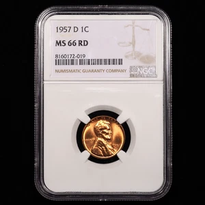 1957-D Lincoln Wheat Cent 1c - NGC GRADED MS66 RD - Picture 1 of 4