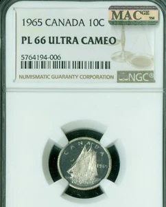 1965 CANADA 10 CENTS NGC PL66 ULTRA HEAVY CAMEO MAC SPOTLESS * - Picture 1 of 4