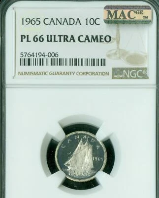 1965 CANADA 10 CENTS NGC PL66 ULTRA HEAVY CAMEO MAC SPOTLESS * - Image 1 of 4