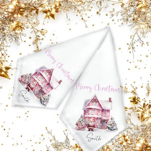 Personalised pink Christmas napkin, table wear, dinner fabric napkin, dining set - Picture 1 of 2