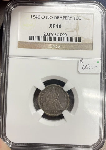 1840-O 10c NGC XF40 No Drapery Seated Dime better date original coin! Cover